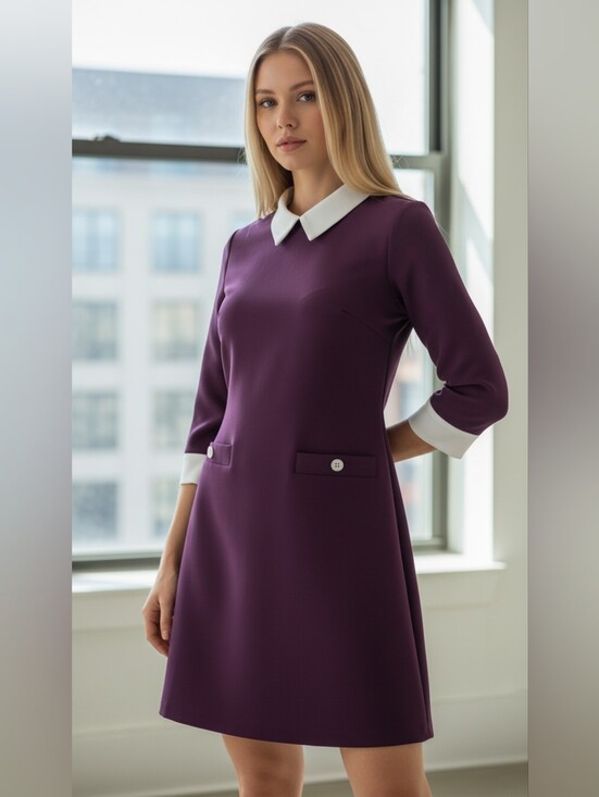 Tommy Hilfiger Dresses & Skirts - Tommy Hilfiger Purple A-Line White Collar And Trim Contrast Shift Dress Size 12